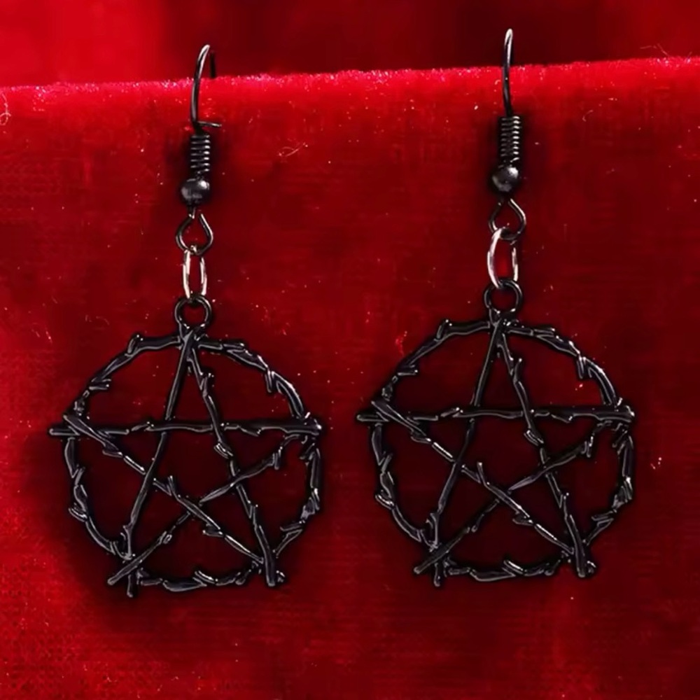 Black Pentagram Dangling Earrings